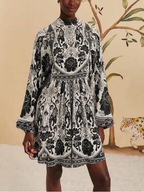 Farm Rio Flower Leopards Off-White Mini Dress